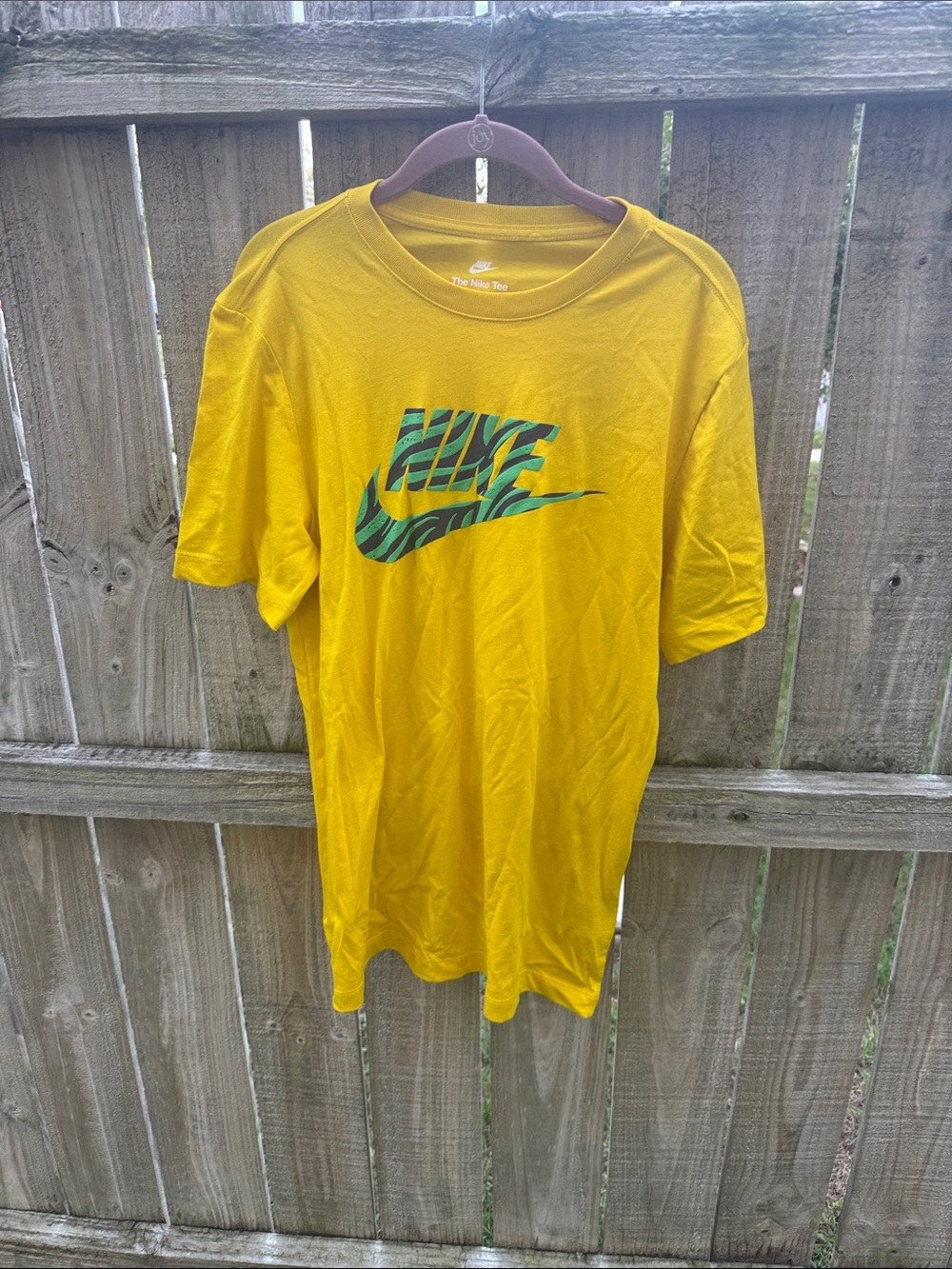 Nike Yellow Short Sleeve Tee with Green Patterned Logo